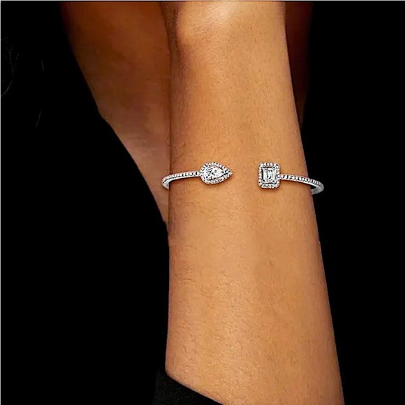 Snake Pear Sterling Silver Zircon Adjustable Bangle - Picture 4 of 9